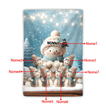 Coperta Personalizzata con Motivo di Pupazzi di Neve - Fino 3-7 Nomi - Dimensioni 100x150cm - Regalo di Natale per la Famiglia | Jessemade