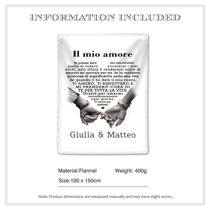 Coperta Personalizzata in Morbida Flanella con 2 Nomi - "Il mio amore" - Regalo di Natale per Lui/Lei | Jessemade