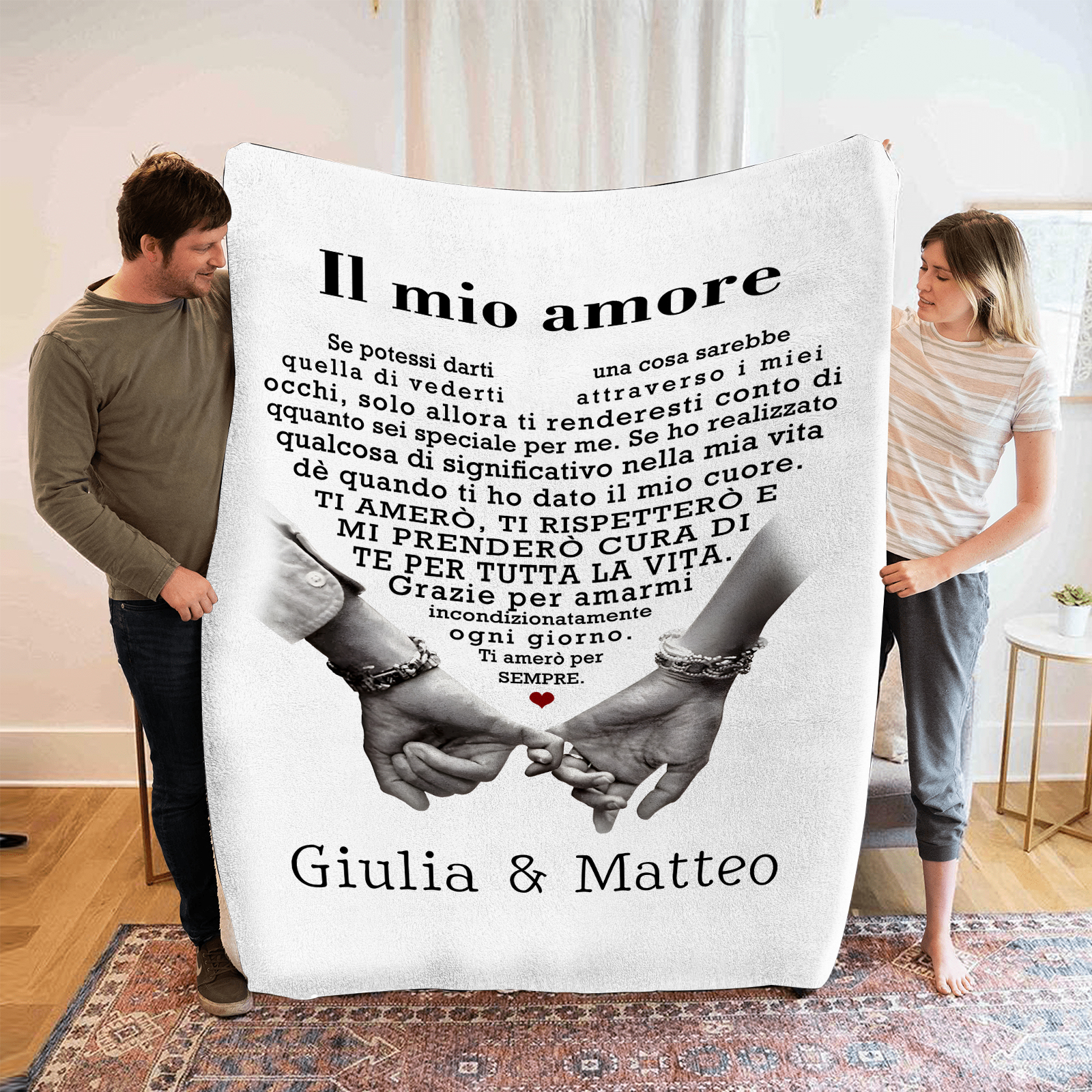 Coperta Personalizzata in Morbida Flanella con 2 Nomi - "Il mio amore" - Regalo di Natale per Lui/Lei | Jessemade