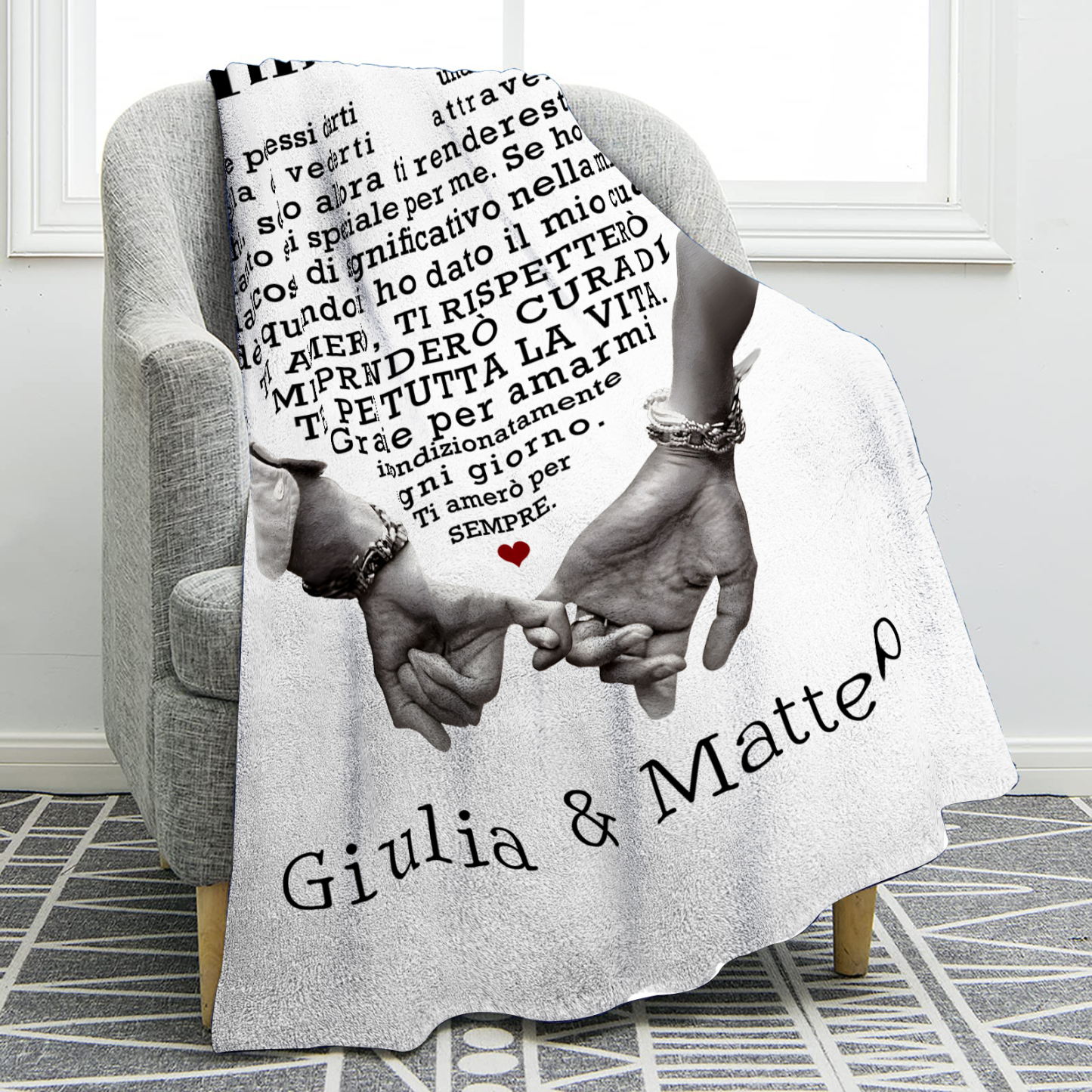 Coperta Personalizzata in Morbida Flanella con 2 Nomi - "Il mio amore" - Regalo di Natale per Lui/Lei | Jessemade