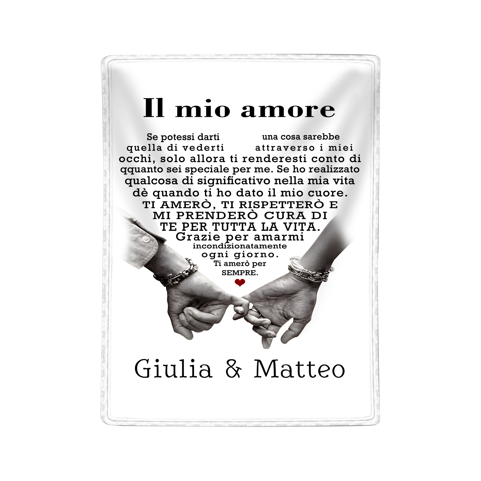 Coperta Personalizzata in Morbida Flanella con 2 Nomi - "Il mio amore" - Regalo di Natale per Lui/Lei | Jessemade