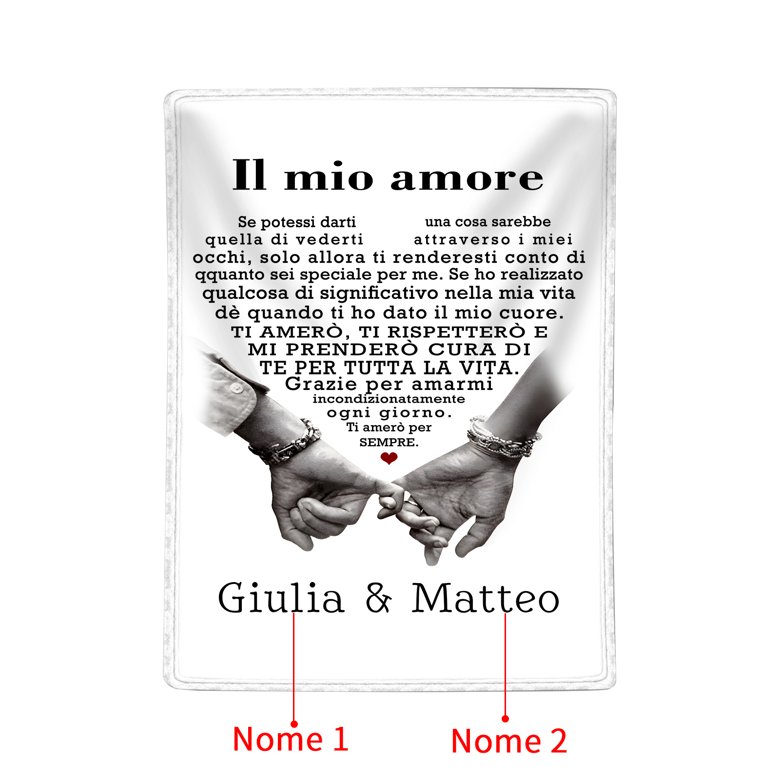 Coperta Personalizzata in Morbida Flanella con 2 Nomi - "Il mio amore" - Regalo di Natale per Lui/Lei | Jessemade