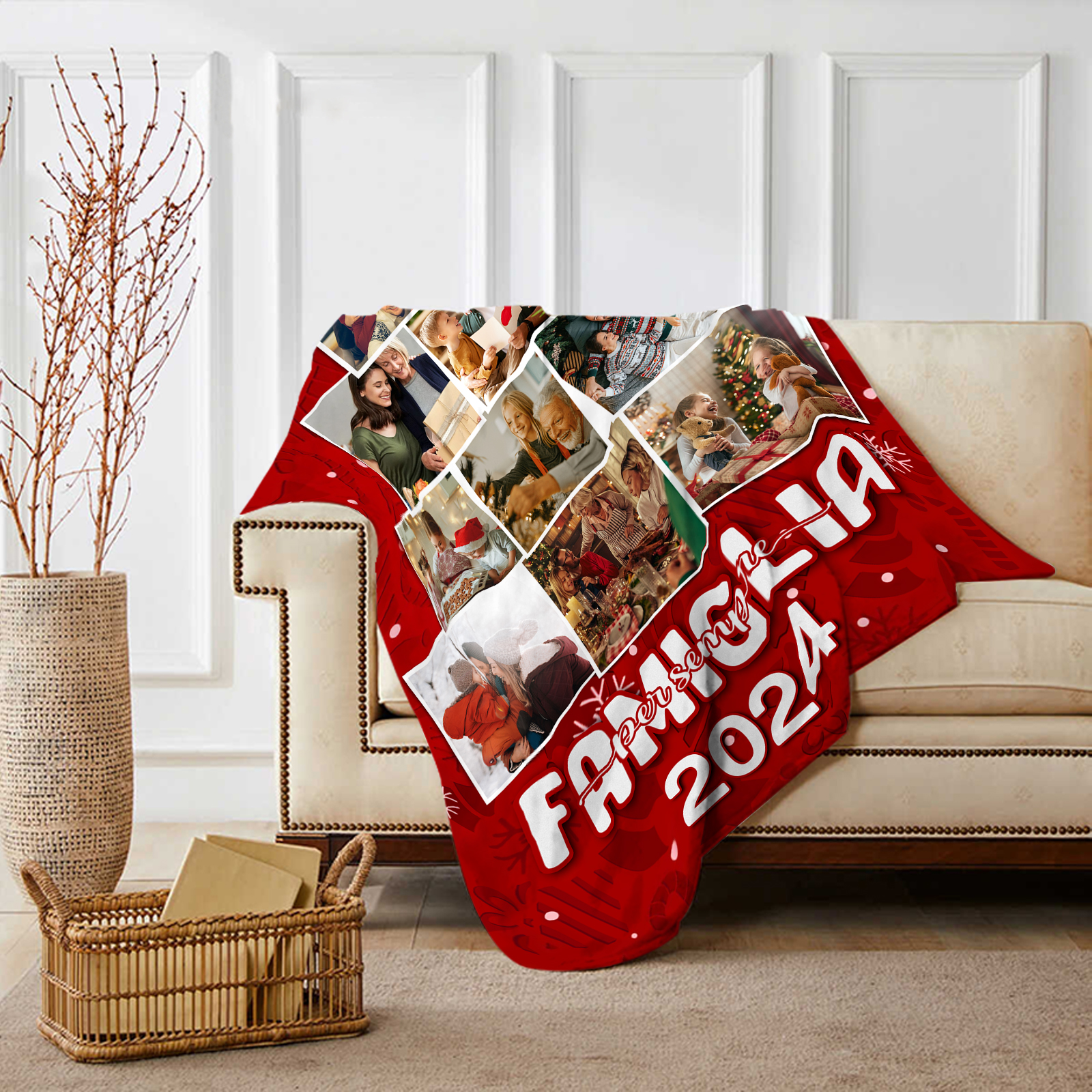 Coperta Rossa di Flanella Personalizzata con 9 foto della famiglia e 1 anno personalizzato Regalo di Natale per la famiglia | Jessemade