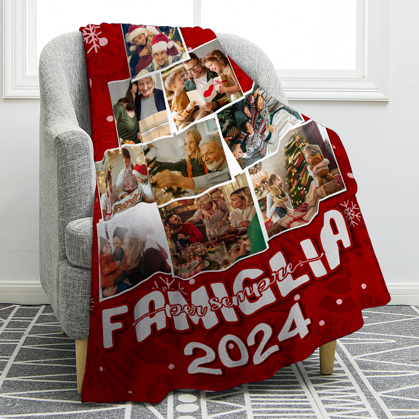 Coperta Rossa di Flanella Personalizzata con 9 foto della famiglia e 1 anno personalizzato Regalo di Natale per la famiglia | Jessemade