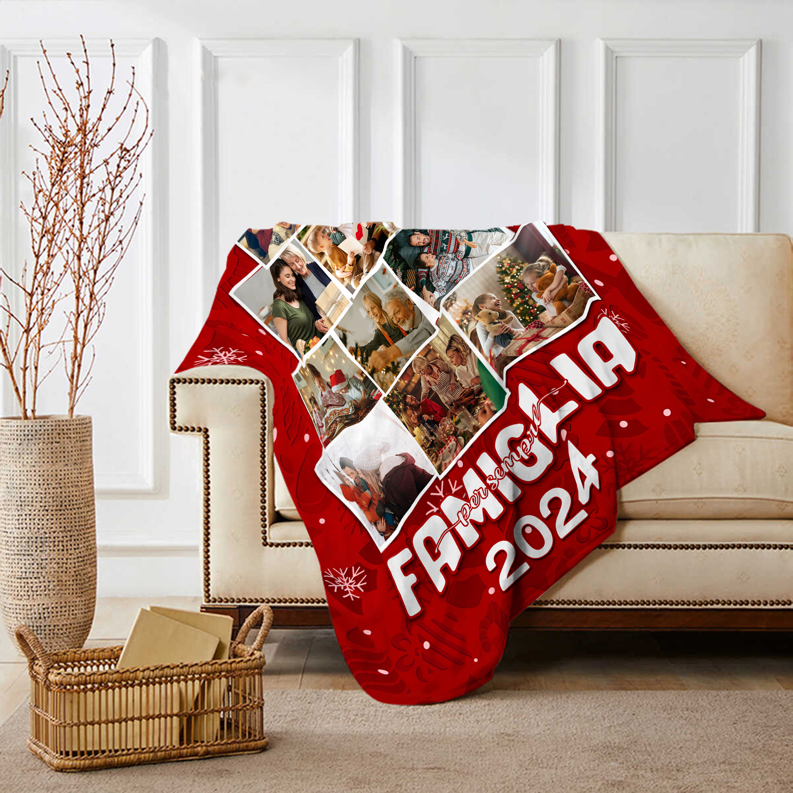 Coperta Rossa di Flanella Personalizzata con 9 foto della famiglia e 1 anno personalizzato Regalo di Natale per la famiglia | Jessemade