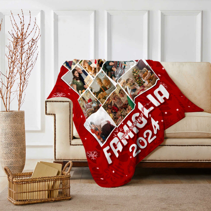 Coperta Rossa di Flanella Personalizzata con 9 foto della famiglia e 1 anno personalizzato Regalo di Natale per la famiglia | Jessemade