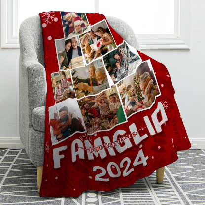 Coperta Rossa di Flanella Personalizzata con 9 foto della famiglia e 1 anno personalizzato Regalo di Natale per la famiglia | Jessemade