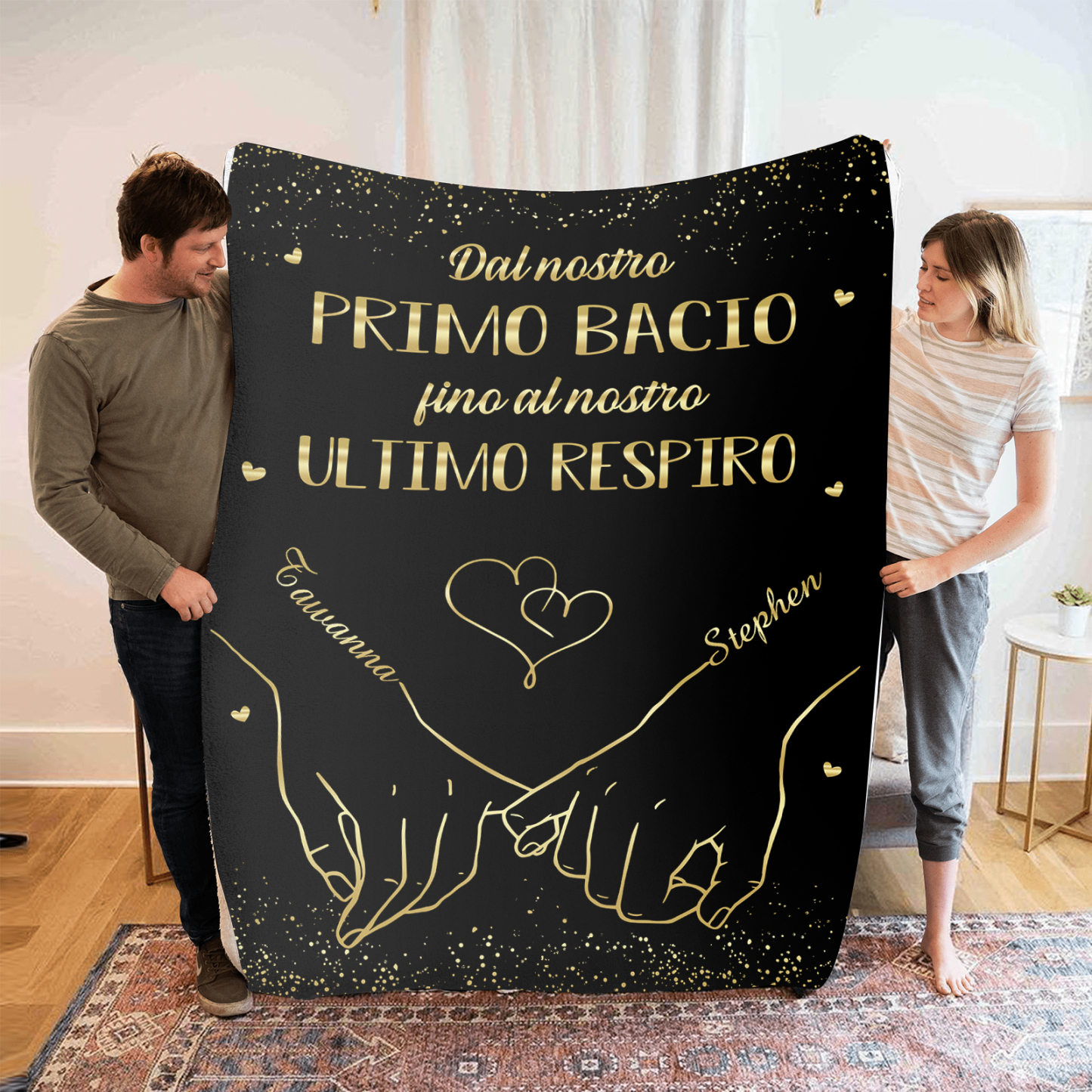 Coperta Personalizzata in Flanella Morbida con 2 Nomi - "Dal nostro primo bacio fino al nostro ultimo respiro" - Regalo di Natale per Lui/Lei | Jessemade