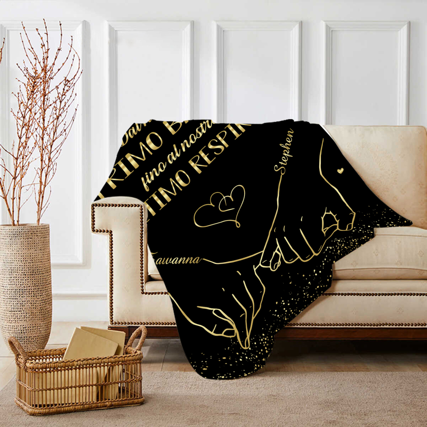 Coperta Personalizzata in Flanella Morbida con 2 Nomi - "Dal nostro primo bacio fino al nostro ultimo respiro" - Regalo di Natale per Lui/Lei | Jessemade