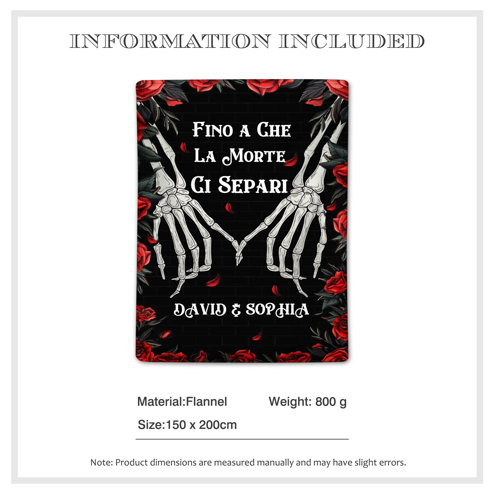 Coperta Personalizzata in Flanella Morbida con 2 Nomi - "Fino a che la morte ci separi" - Regalo di Natale per Lui/Lei | Jessemade