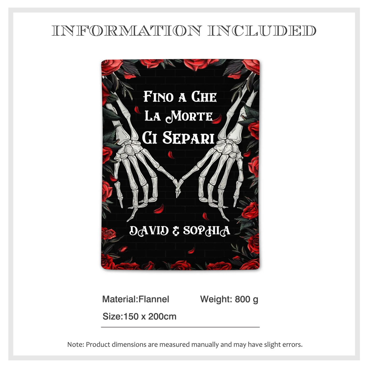 Coperta Personalizzata in Flanella Morbida con 2 Nomi - "Fino a che la morte ci separi" - Regalo di Natale per Lui/Lei | Jessemade