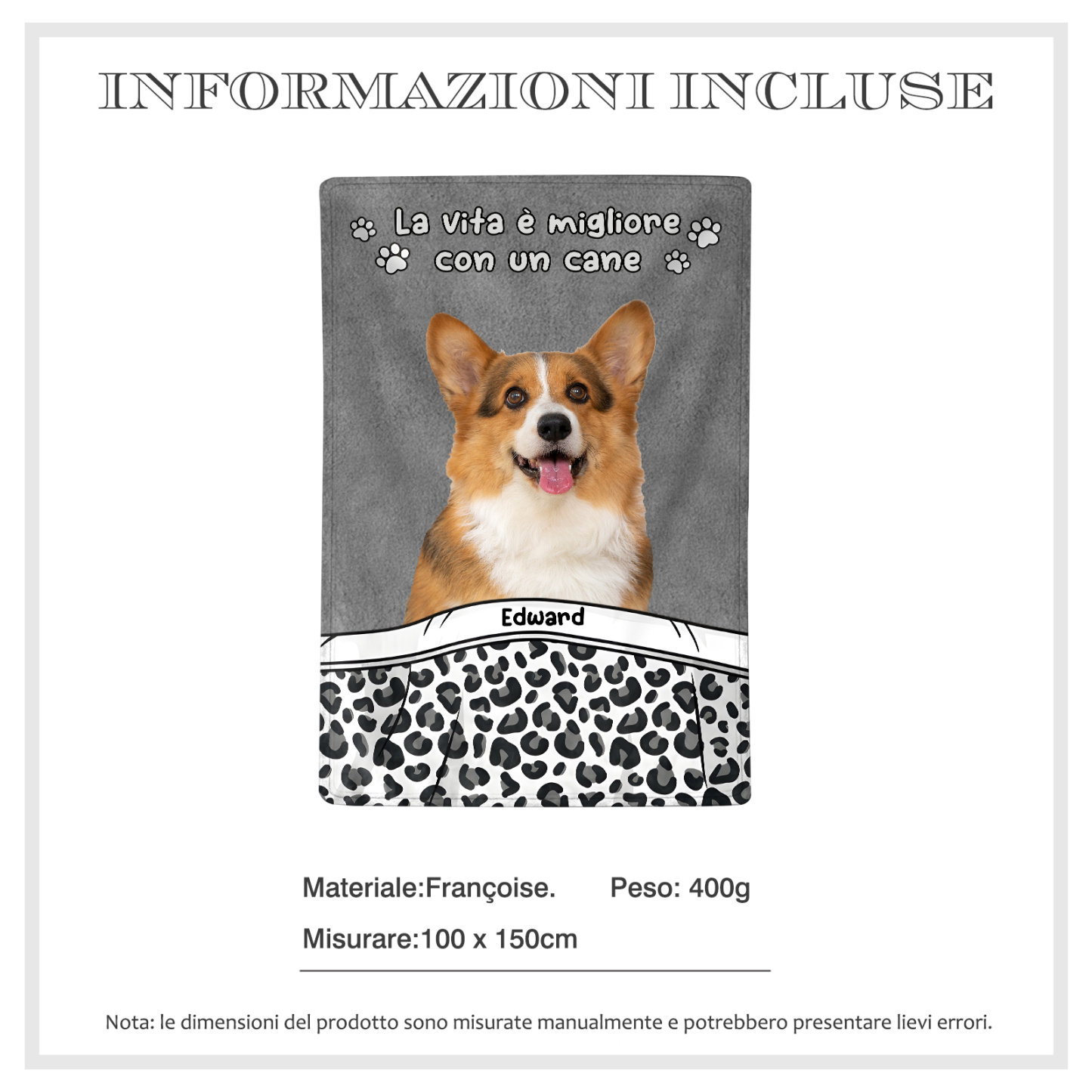 Coperta personalizzata per animali domestici - Coperta in flanella con foto e nome personalizzati per gli amanti degli animali domestici | Jessmade