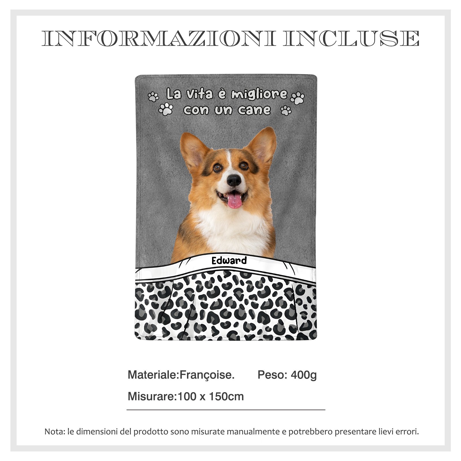 Coperta personalizzata per animali domestici - Coperta in flanella con foto e nome personalizzati per gli amanti degli animali domestici | Jessmade