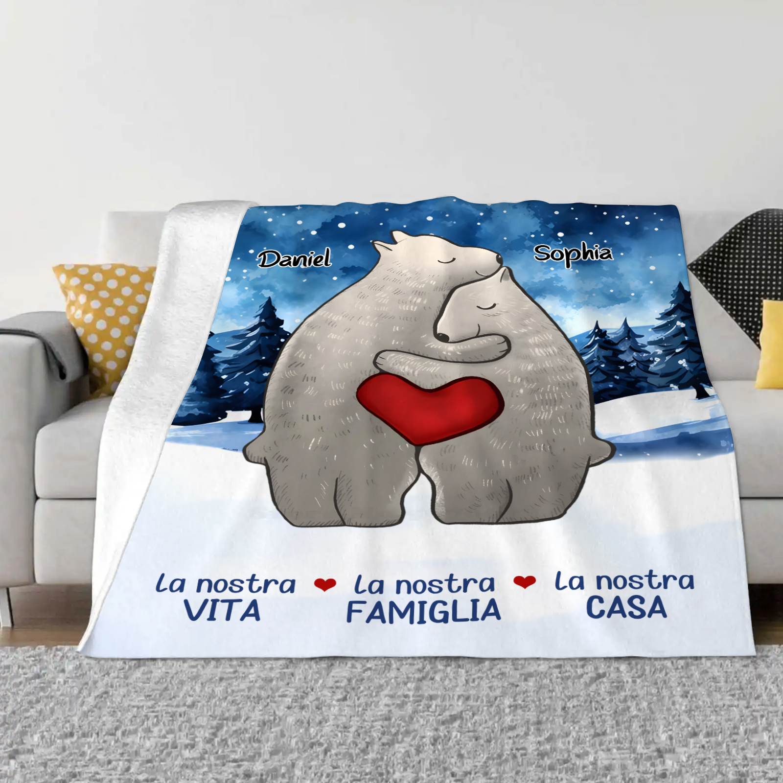 "Famiglia di Orzi"Coperta in flanella personalizzata con 2-6 nomi Regalo di Natale per la famiglia | Jessmade