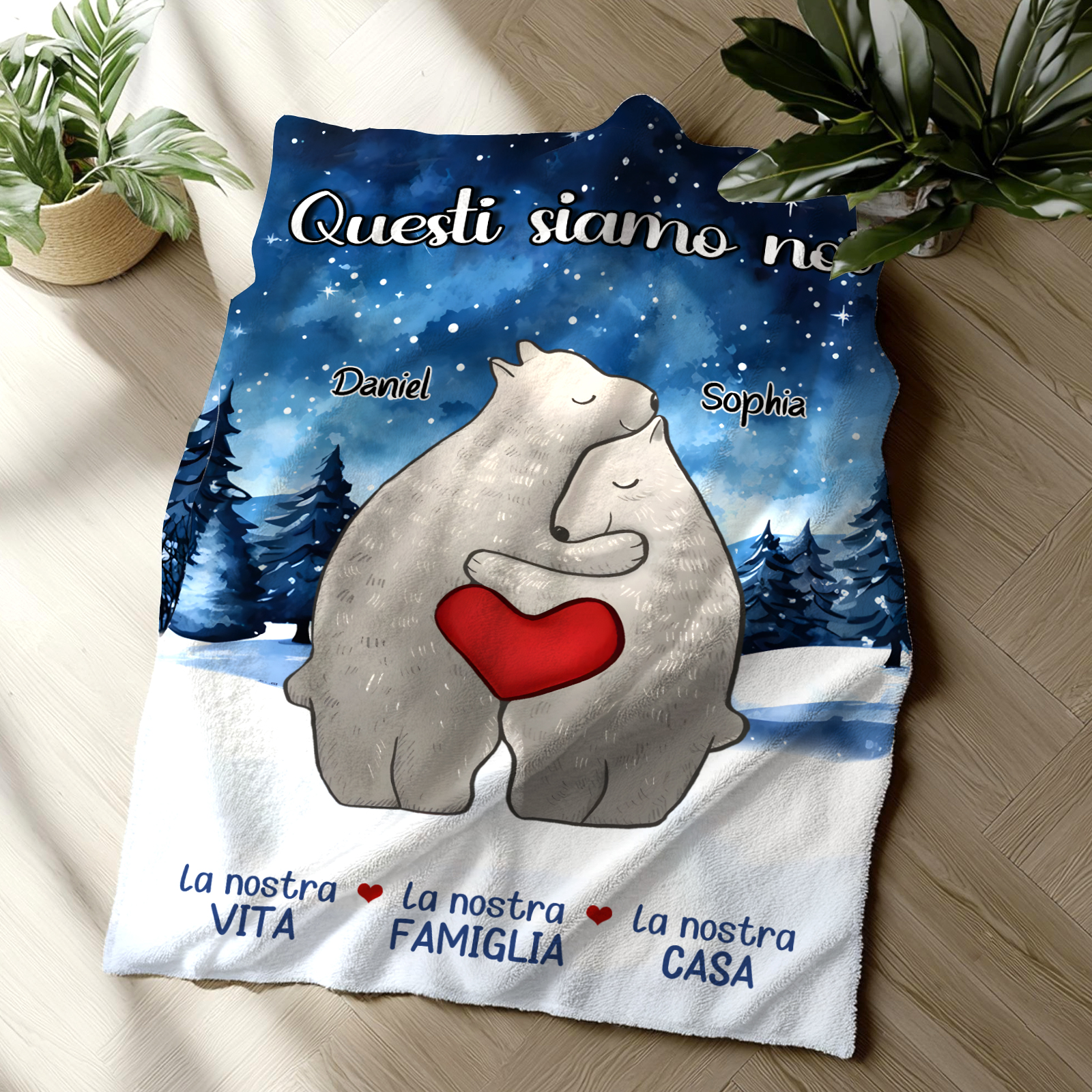 "Famiglia di Orzi"Coperta in flanella personalizzata con 2-6 nomi Regalo di Natale per la famiglia | Jessmade