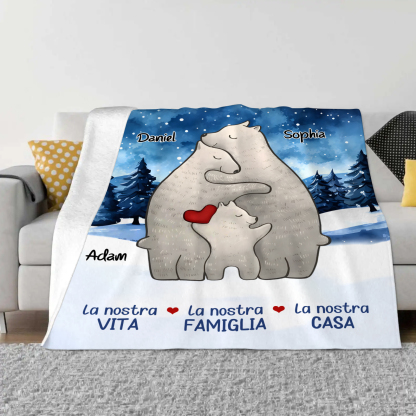 "Famiglia di Orzi"Coperta in flanella personalizzata con 2-6 nomi Regalo di Natale per la famiglia | Jessmade