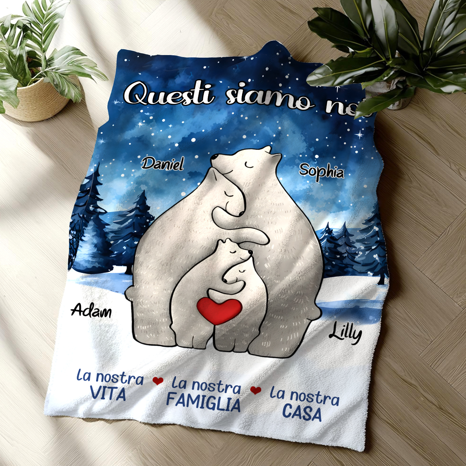 "Famiglia di Orzi"Coperta in flanella personalizzata con 2-6 nomi Regalo di Natale per la famiglia | Jessmade