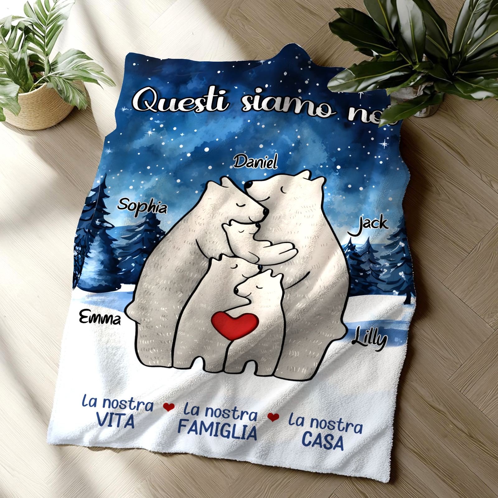 "Famiglia di Orzi"Coperta in flanella personalizzata con 2-6 nomi Regalo di Natale per la famiglia | Jessmade