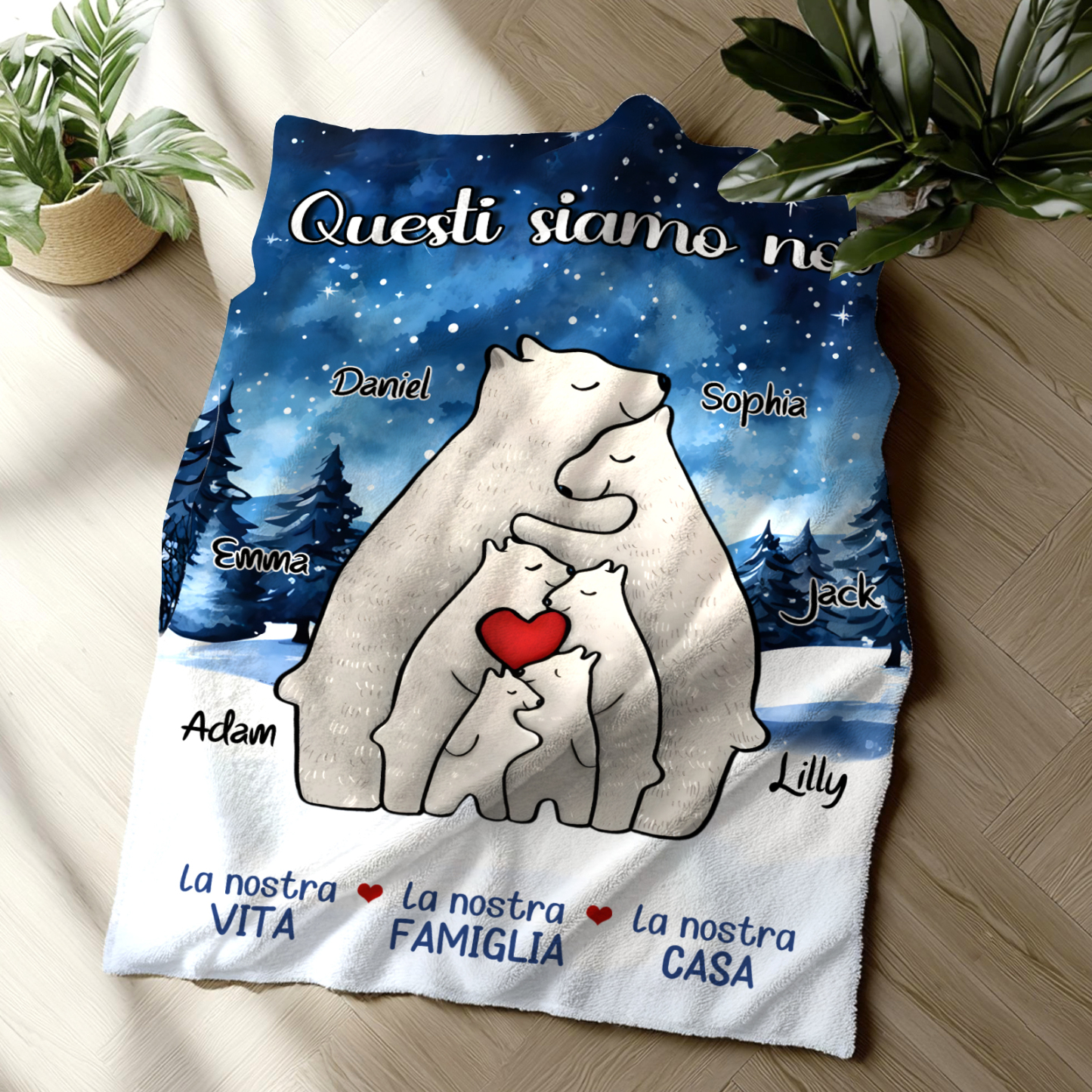 "Famiglia di Orzi"Coperta in flanella personalizzata con 2-6 nomi Regalo di Natale per la famiglia | Jessmade