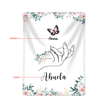 Coperta in flanella personalizzata con 2-6 nomi Regalo di Natale per la famiglia con elementi di Fiori e Farfalla | Jessmade