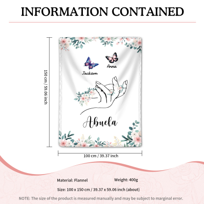 Coperta in flanella personalizzata con 2-6 nomi Regalo di Natale per la famiglia con elementi di Fiori e Farfalla | Jessmade
