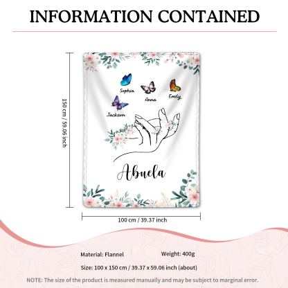 Coperta in flanella personalizzata con 2-6 nomi Regalo di Natale per la famiglia con elementi di Fiori e Farfalla | Jessmade