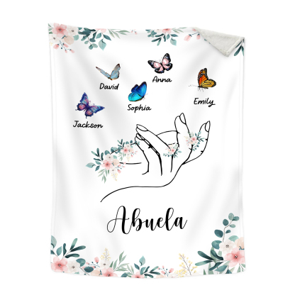 Coperta in flanella personalizzata con 2-6 nomi Regalo di Natale per la famiglia con elementi di Fiori e Farfalla | Jessmade