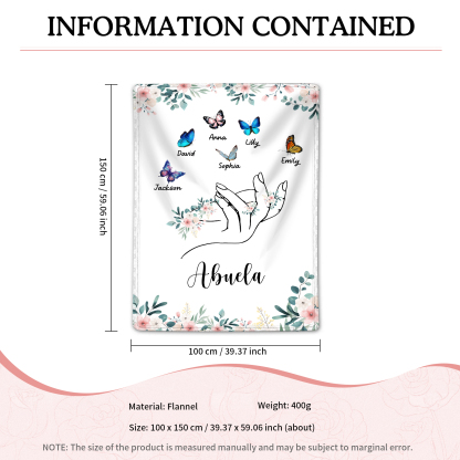 Coperta in flanella personalizzata con 2-6 nomi Regalo di Natale per la famiglia con elementi di Fiori e Farfalla | Jessmade