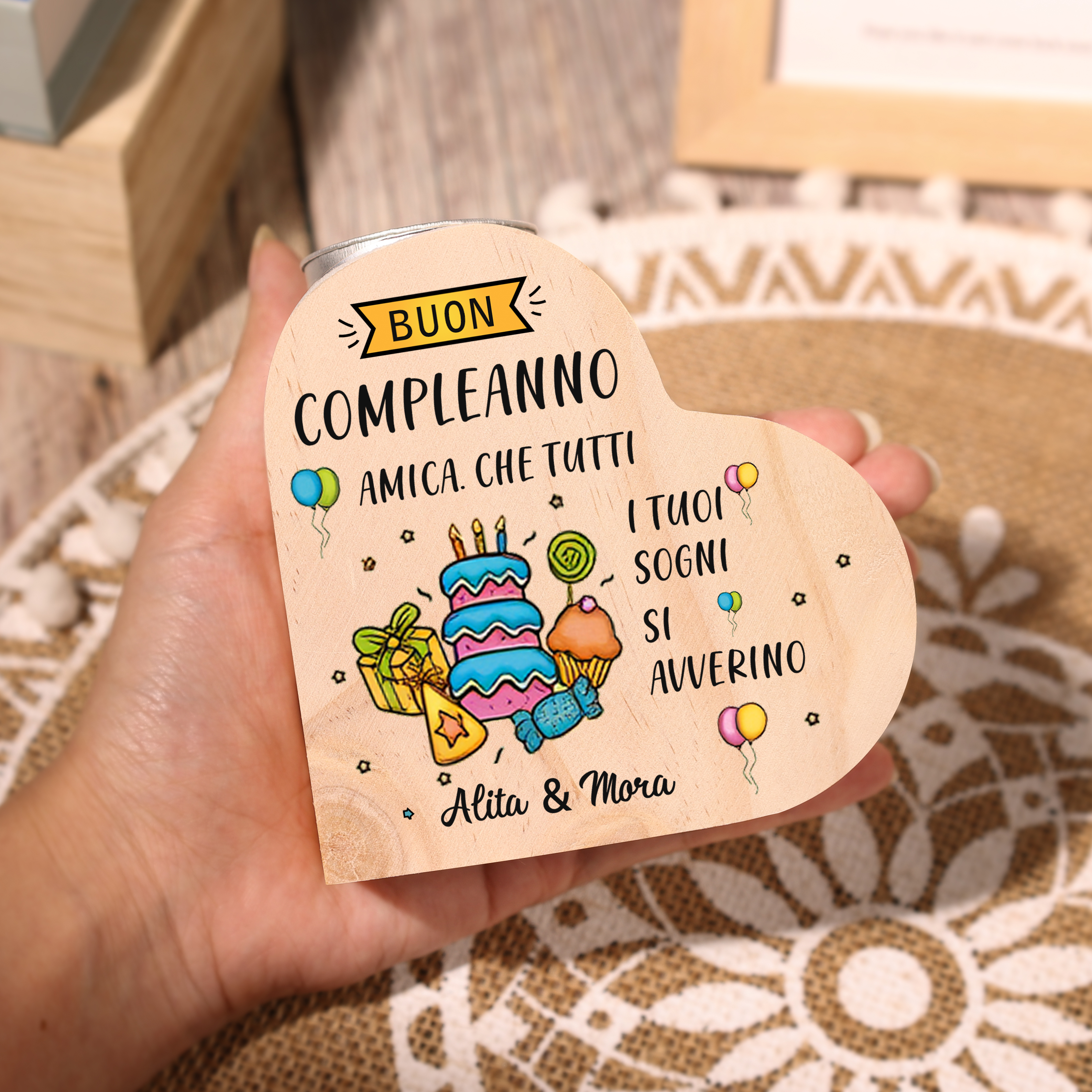 Buon compleanno amica-Candeliere personalizzato con 2 nomi regalo per amica/sorella