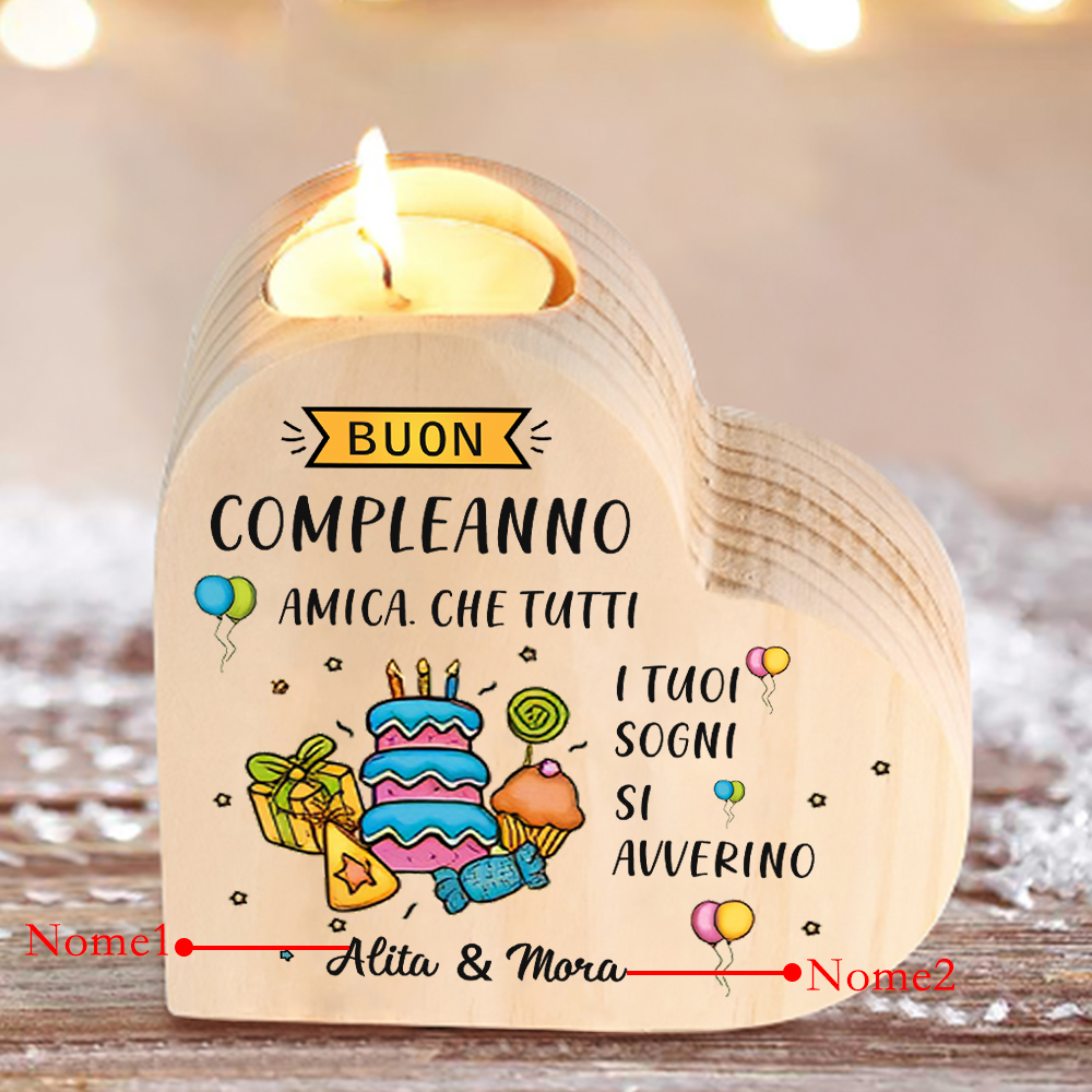 Buon compleanno amica-Candeliere personalizzato con 2 nomi regalo per amica/sorella