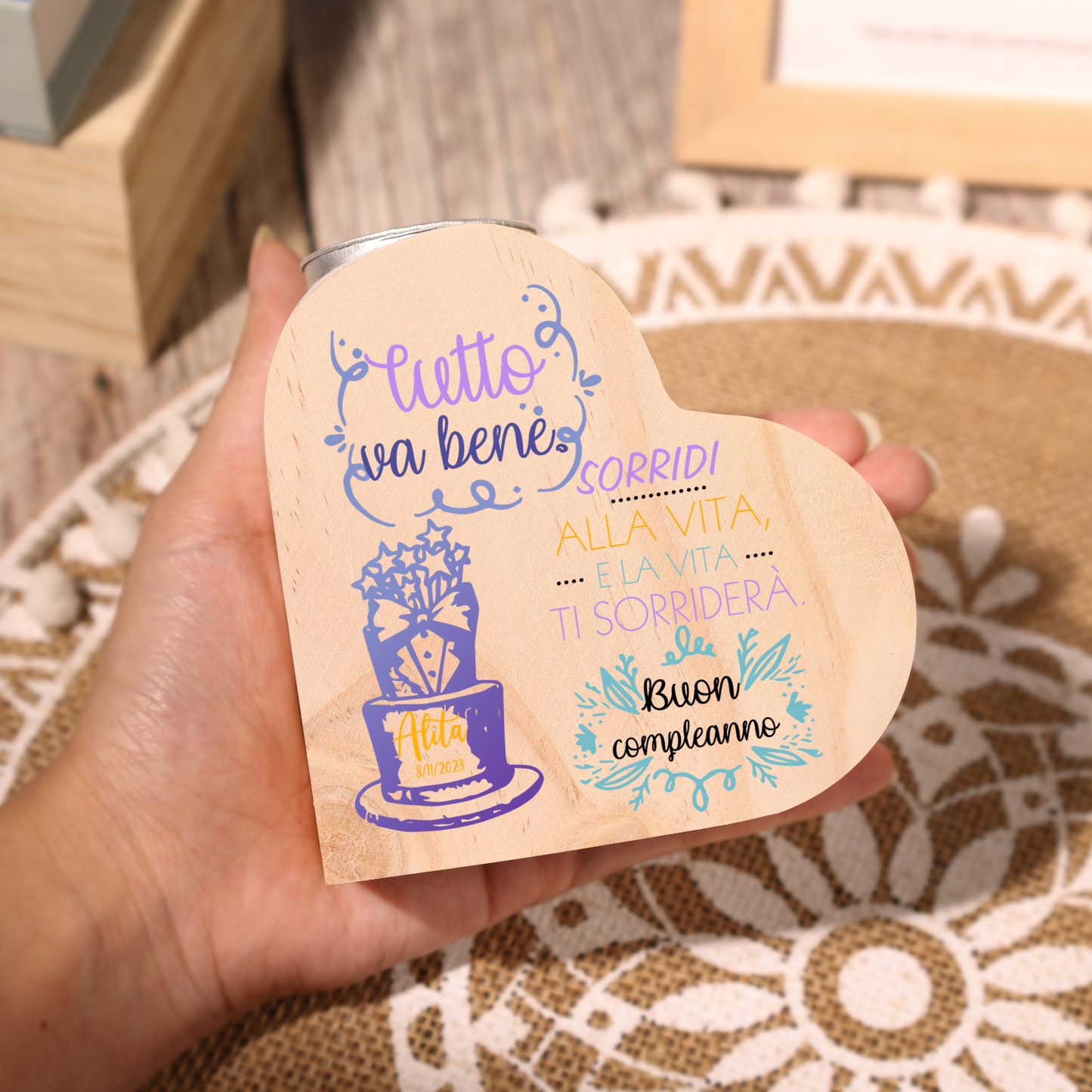 Buon compleanno-Candeliere Torta di compleanno personalizzato con 1 nome e 1 data