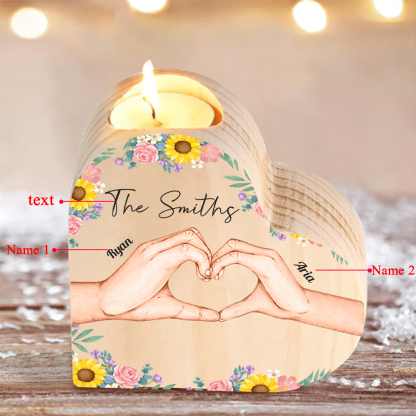 Nostra famiglia-Candeliere a forma di cuore mano e mano nel cuore 2 nomi e 1 testo personalizzati per famiglia