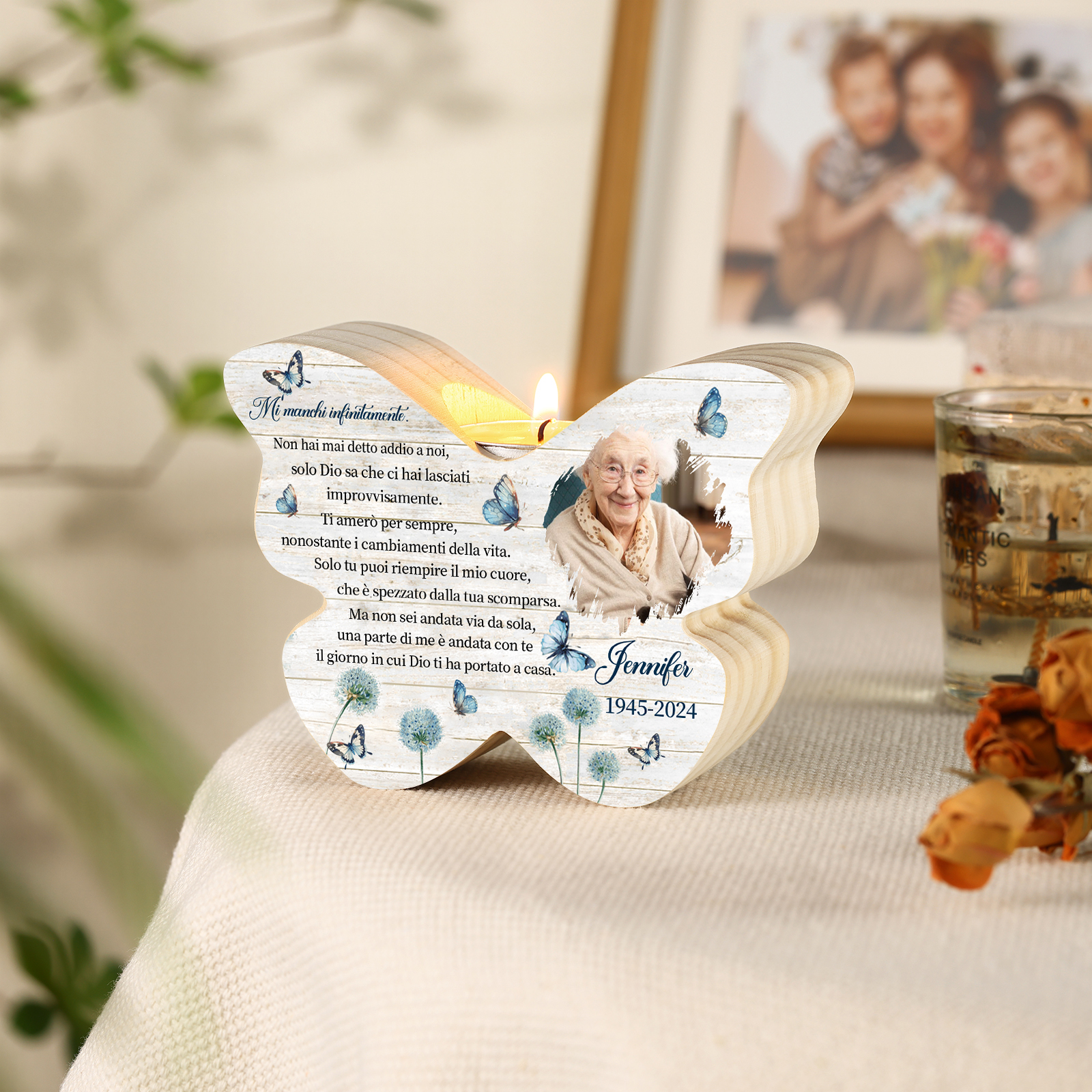 Portacandele Commemorativo a Forma di Farfalla con Foto, Data e Nome Personalizzati per Lui o Lei | Jessemade