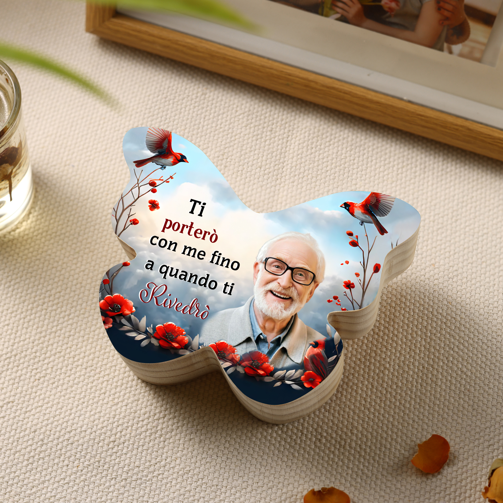 Portacandele Commemorativo in Legno a Forma di Farfalla Personalizzato con Foto | Jessemade