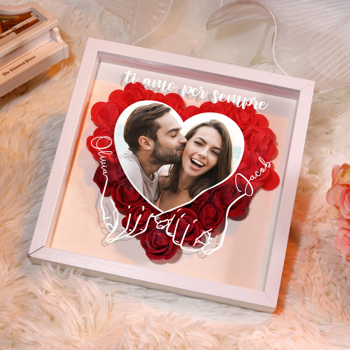 Cornice Personalizzata in MDF con 1 Foto, 2 Nomi e 1 Testo - "Ti amo per sempre" - Regalo di Natale per Lui/Lei | Jessemade