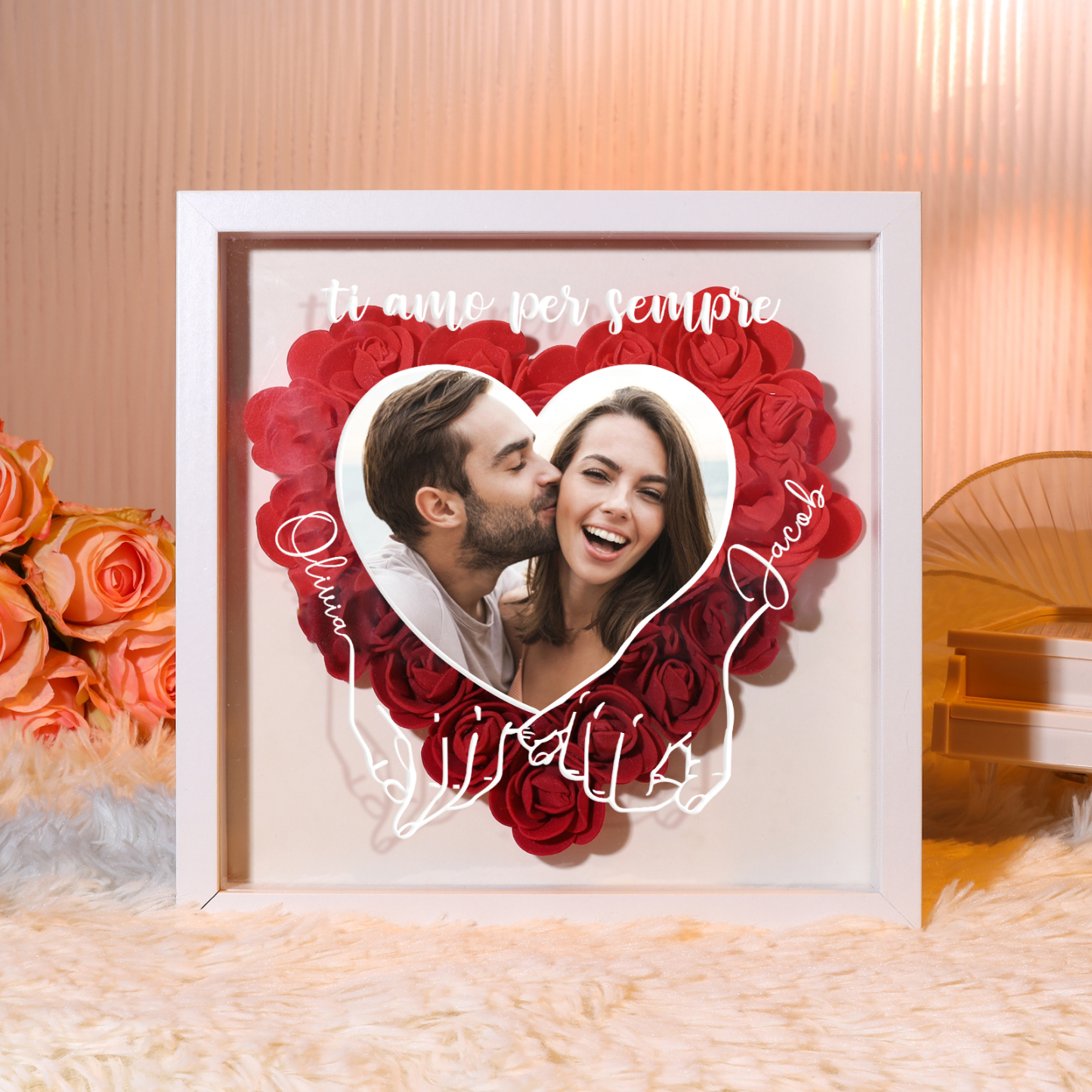 Cornice Personalizzata in MDF con 1 Foto, 2 Nomi e 1 Testo - "Ti amo p