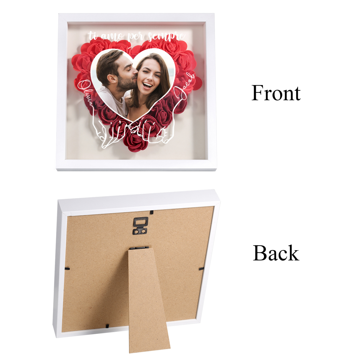 Cornice Personalizzata in MDF con 1 Foto, 2 Nomi e 1 Testo - "Ti amo per sempre" - Regalo di Natale per Lui/Lei | Jessemade