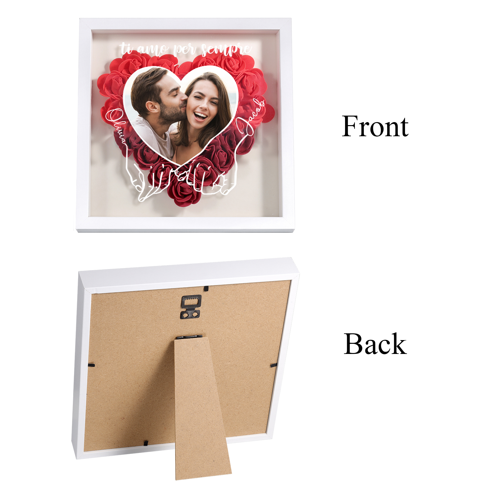 Cornice Personalizzata in MDF con 1 Foto, 2 Nomi e 1 Testo - "Ti amo per sempre" - Regalo di Natale per Lui/Lei | Jessemade
