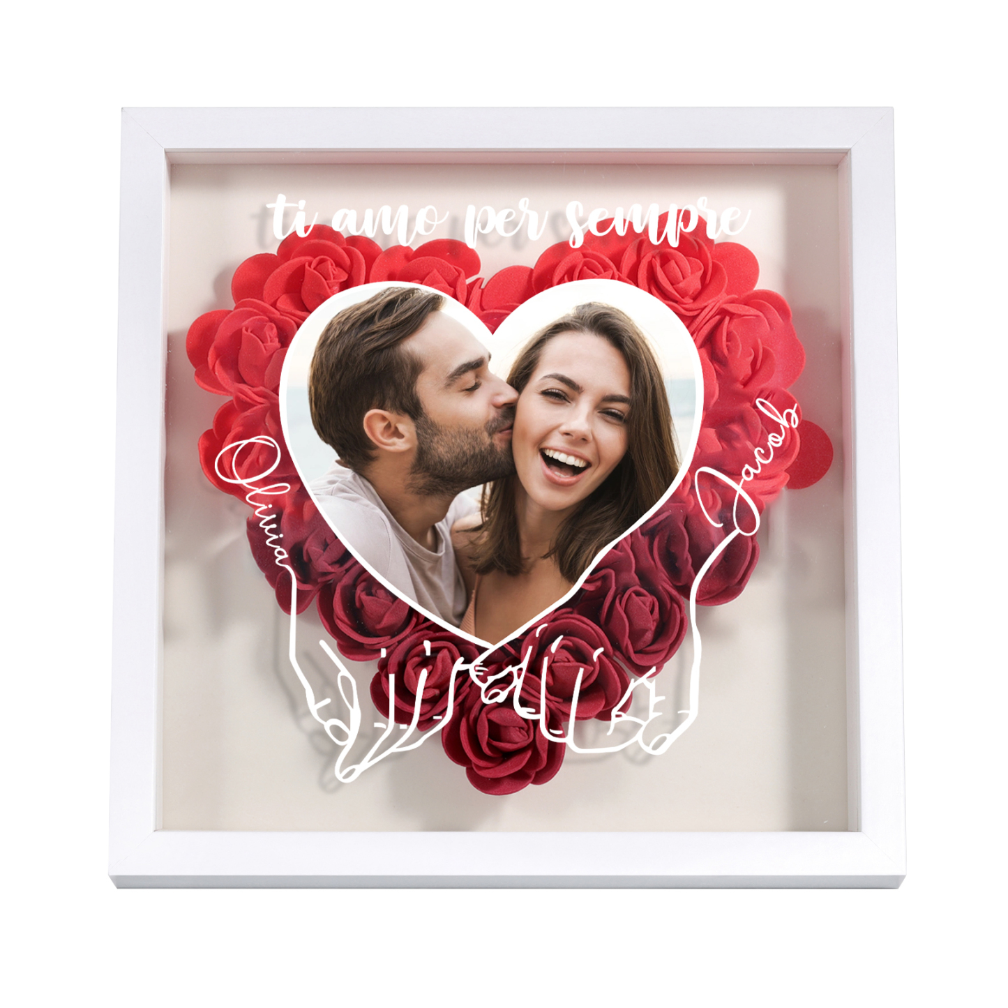 Cornice Personalizzata in MDF con 1 Foto, 2 Nomi e 1 Testo - "Ti amo per sempre" - Regalo di Natale per Lui/Lei | Jessemade