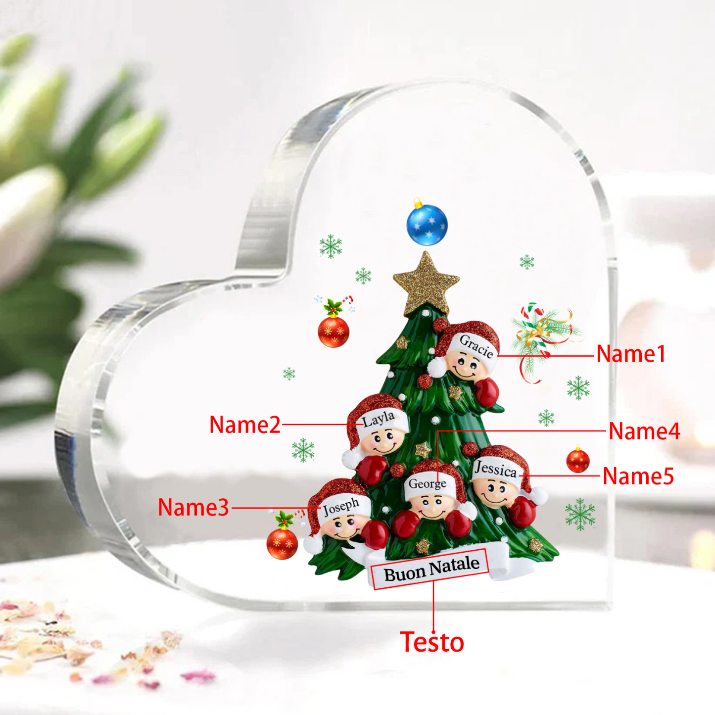 Decorazione Natalizia in Acrilico Personalizzata – Casa di Famiglia con 5 Nomi e Testo Personalizzati, Regalo di Natale per la Famiglia | Jessemade