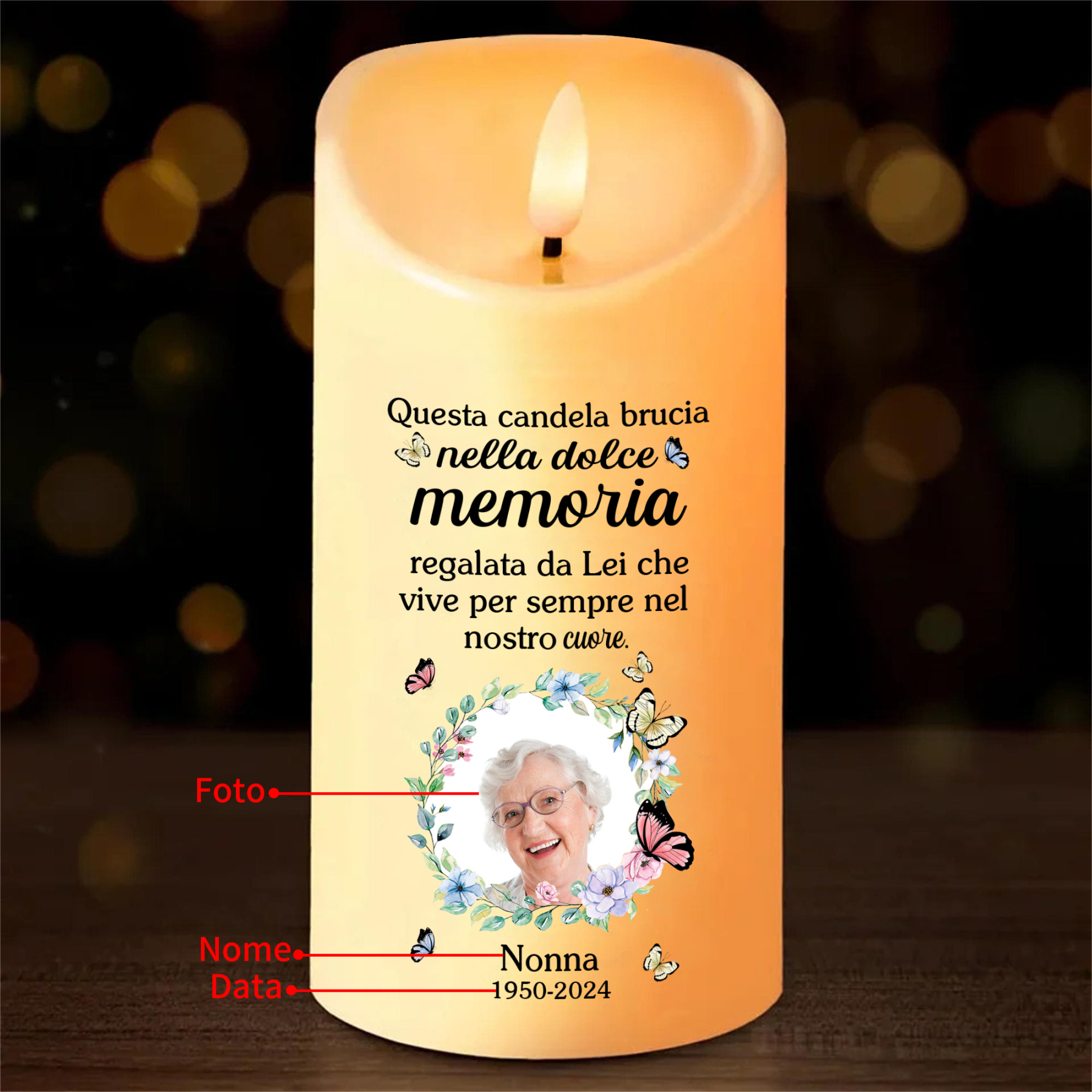 [Copy]Candela Elettronica Personalizzata - Con 2 Nomi e Personaggi, Regalo Commemorativo per la Famiglia | Jessemade