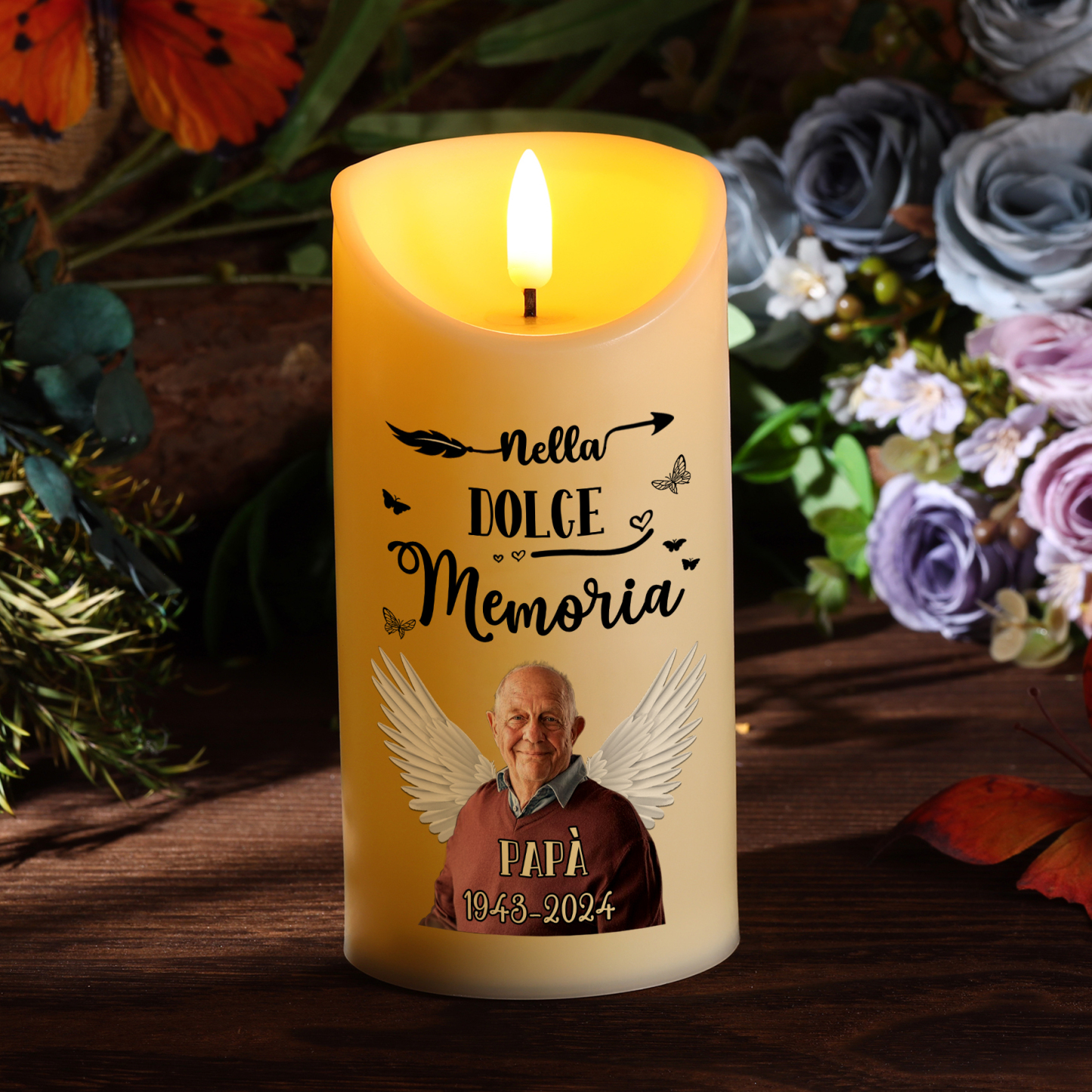 Candela Commemorativa LED Personalizzata con Foto, Nome e Data – Regal