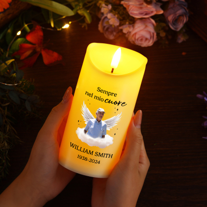 Candela Commemorativa LED Personalizzata con Foto, Nome e Data – Regalo Speciale per la Famiglia | Jessemade