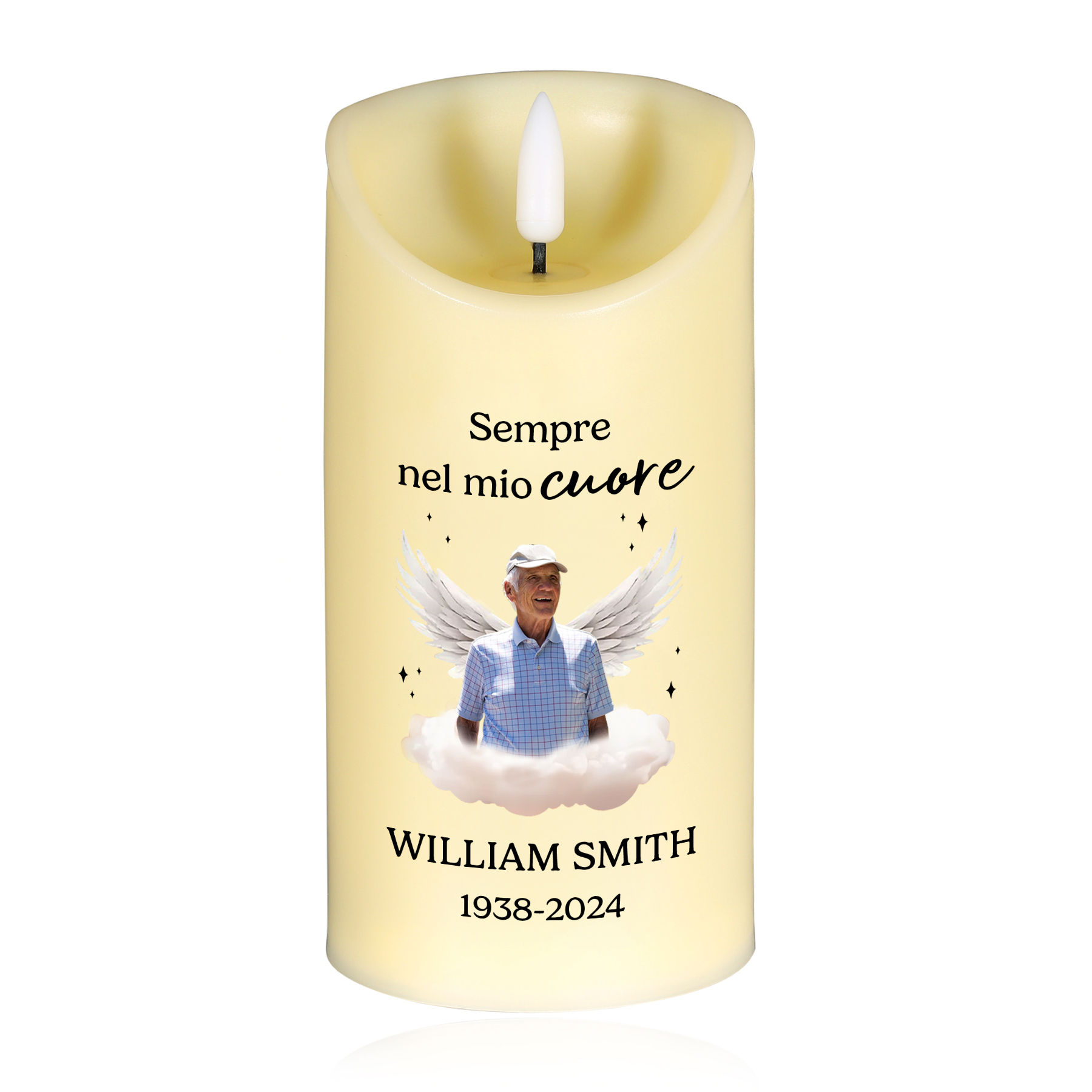 Candela Commemorativa LED Personalizzata con Foto, Nome e Data – Regalo Speciale per la Famiglia | Jessemade