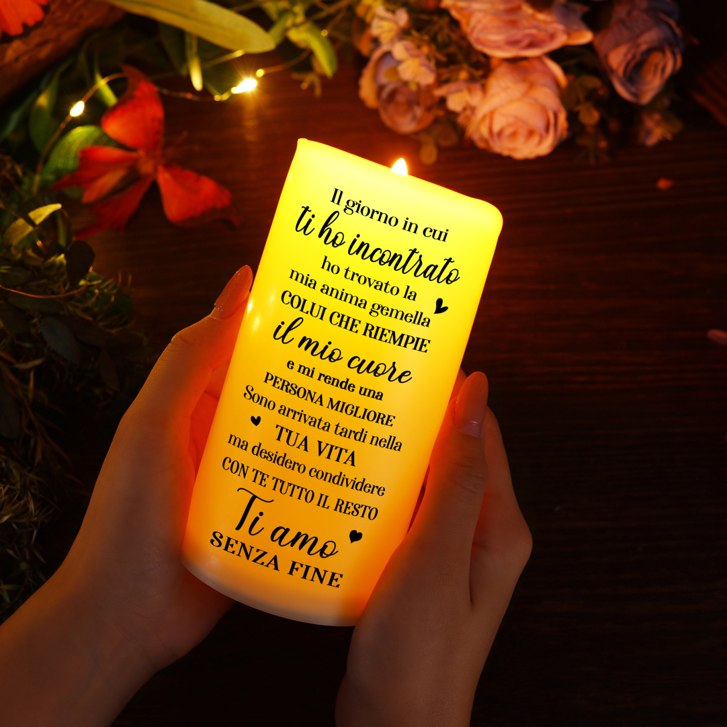 Candela LED Personalizzata in Plastica con 1 Foto, 2 Nomi e 1 Data - "Tu e Io. Siamo Noi" - Regalo di Natale per Lui/Lei | Jessemade
