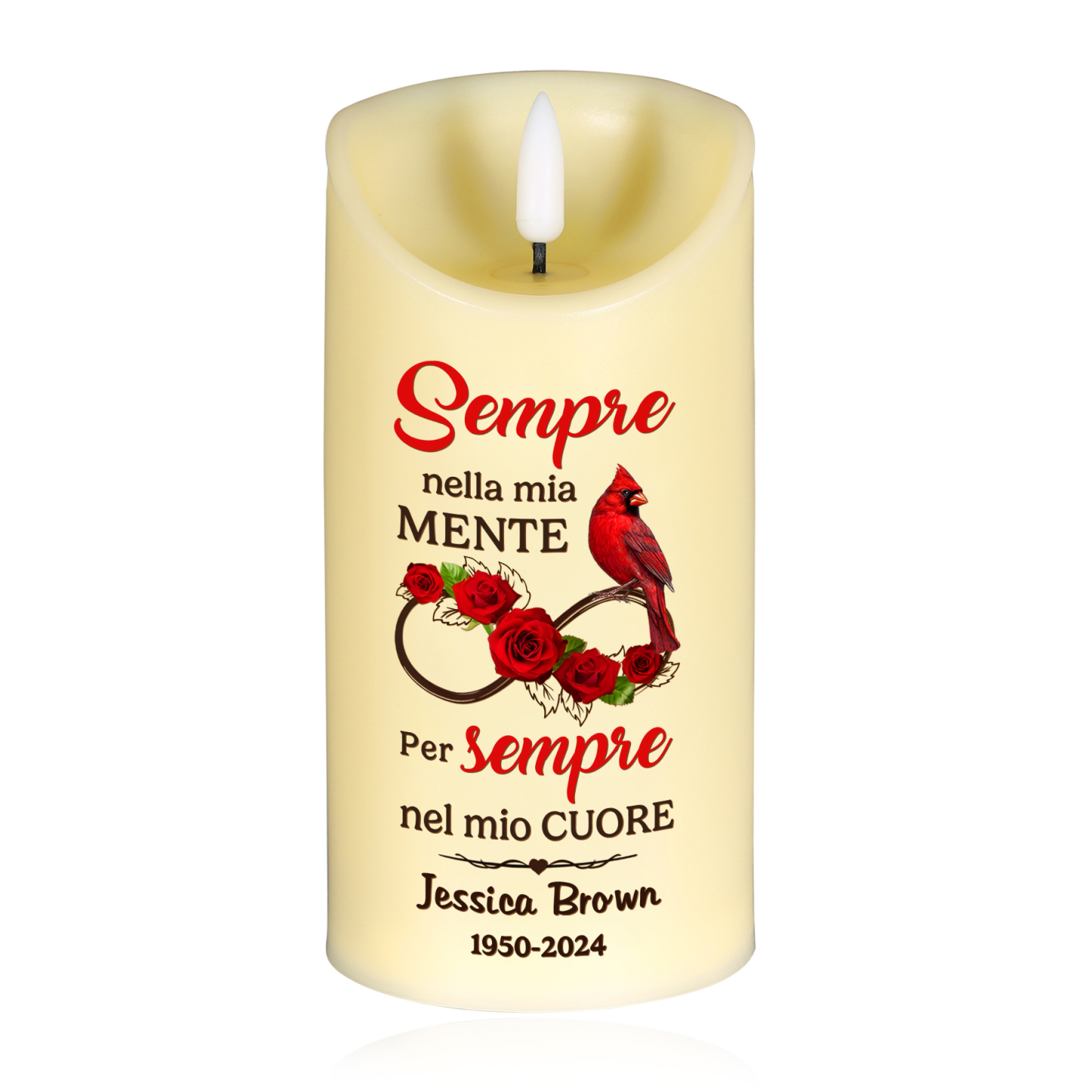 Candela LED Commemorativa Personalizzata con Nome e Date – Ricordo Speciale e Significativo | Jessemade