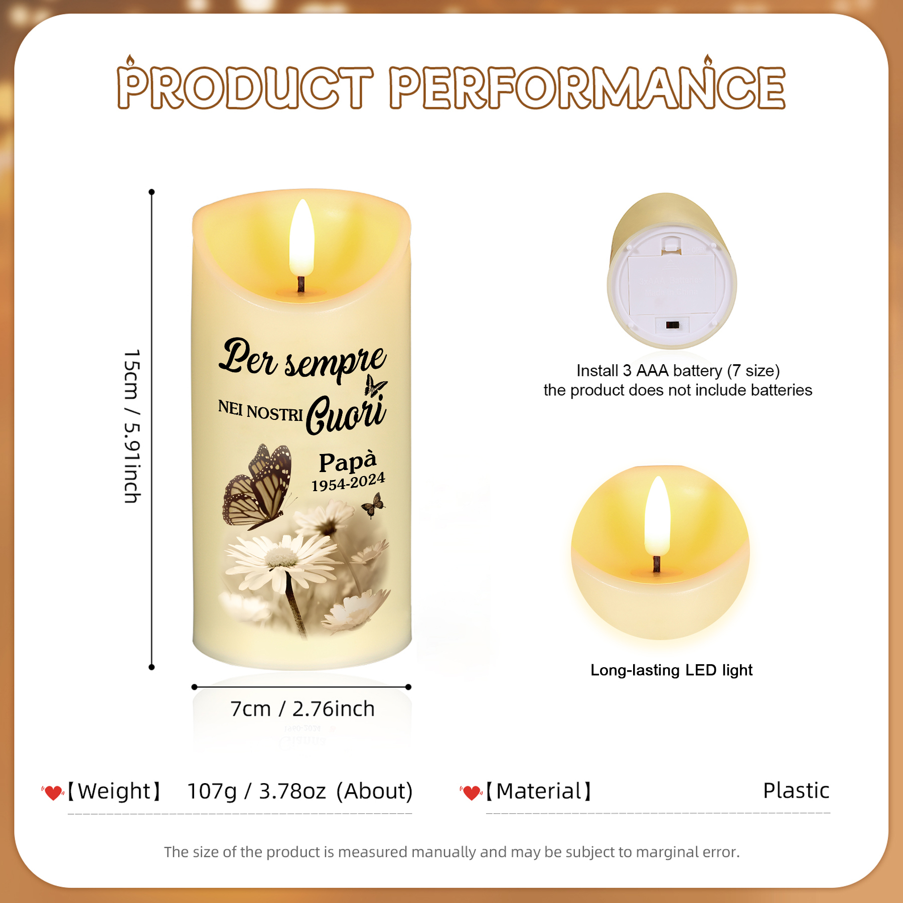 Candela LED Commemorativa Personalizzata con Nome, Foto e Data – Ricordo Unico per i Tuoi Cari | Jessemade