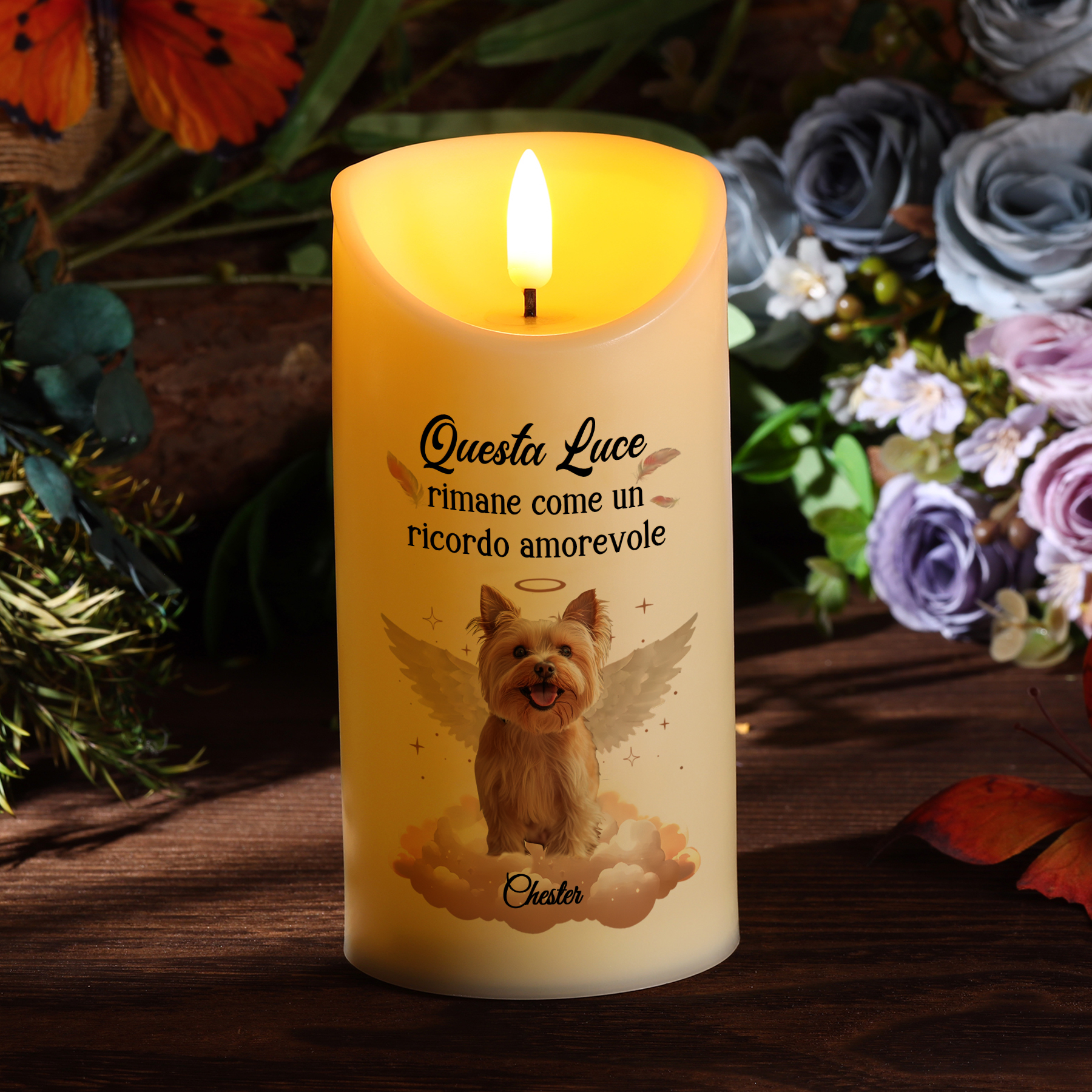 Candela LED Commemorativa Personalizzata con 1 Nome, 1 Foto - "Questa Luce Rimane come un Ricordo Amorevole" - Regalo di Natale per Amato Animale | Jessemade