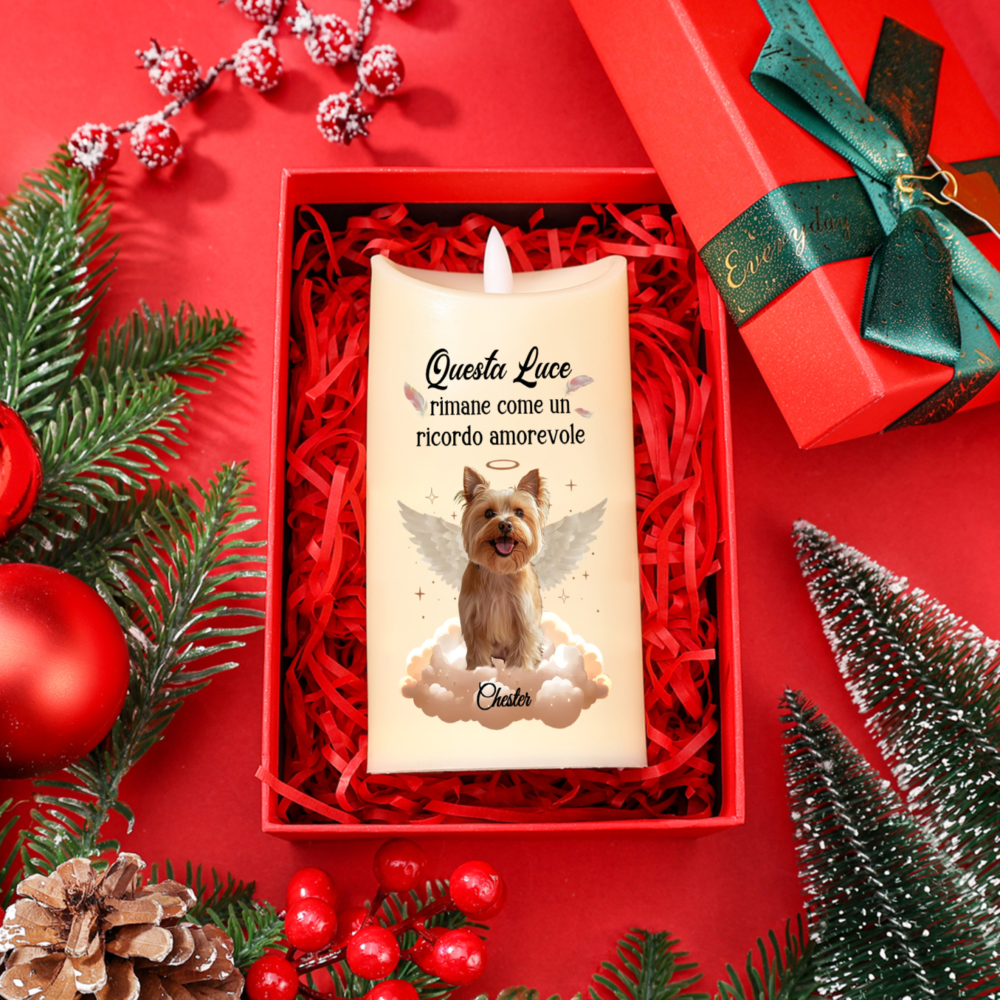 Candela LED Commemorativa Personalizzata con 1 Nome, 1 Foto - "Questa Luce Rimane come un Ricordo Amorevole" - Regalo di Natale per Amato Animale | Jessemade