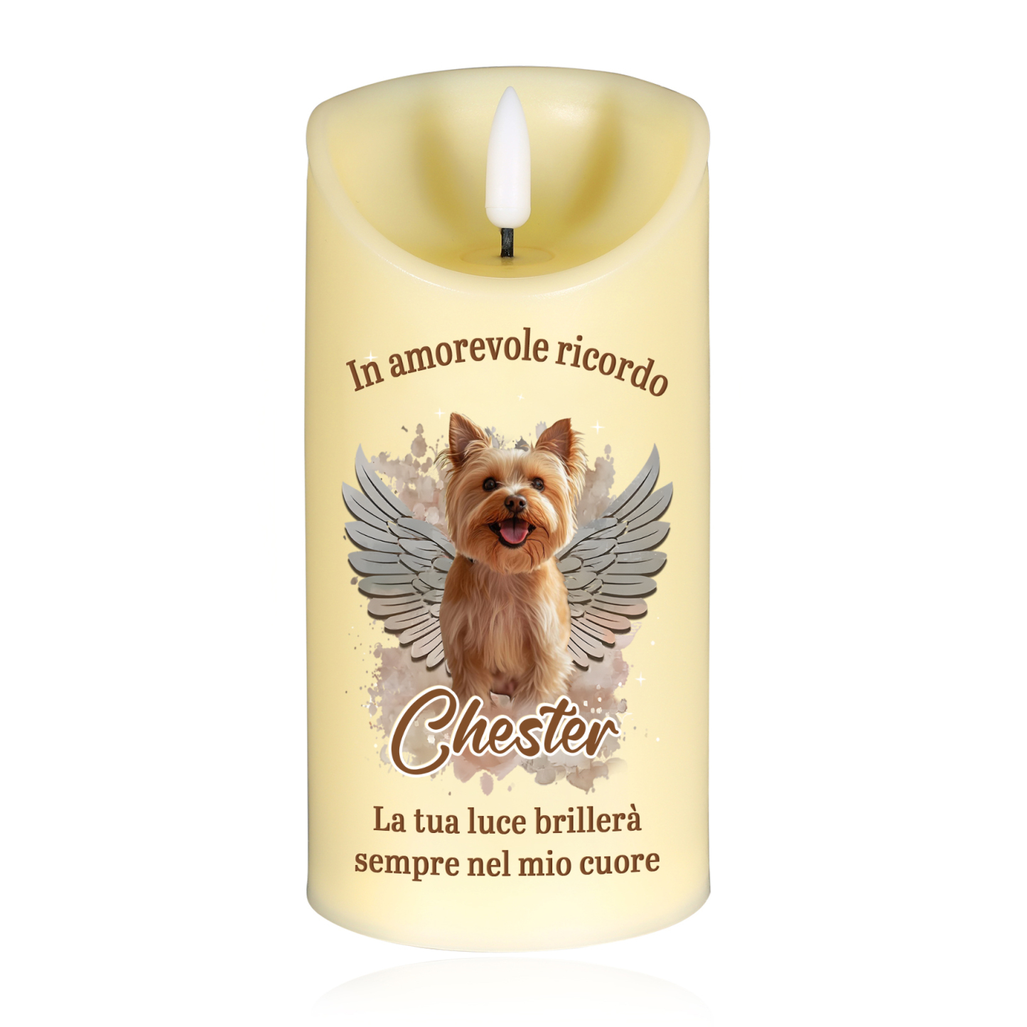 Candela LED Commemorativa Personalizzata con 1 Nome, 1 Foto - "La tua luce brillerà sempre nel mio cuore" - Regalo di Natale per Amato Animale | Jessemade